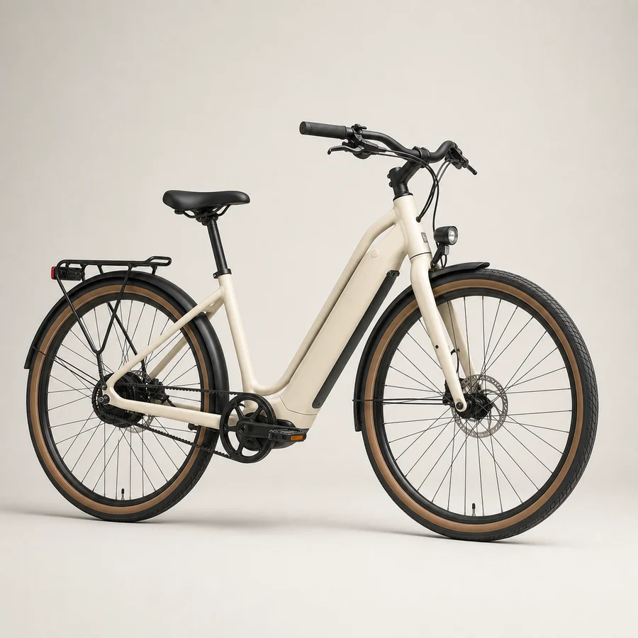 Cremefarbenes City-E-Bike